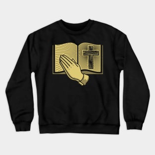 Cross of Jesus, open bible and praying hands. Crewneck Sweatshirt